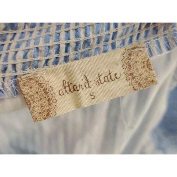 Preppy Traditional Seersucker Off the Shoulder Dress | NWT Altar'd State Small - Picture 8 of 9